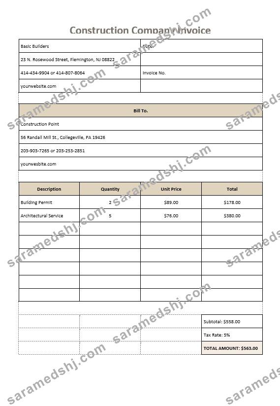 Construction Company Invoice Template